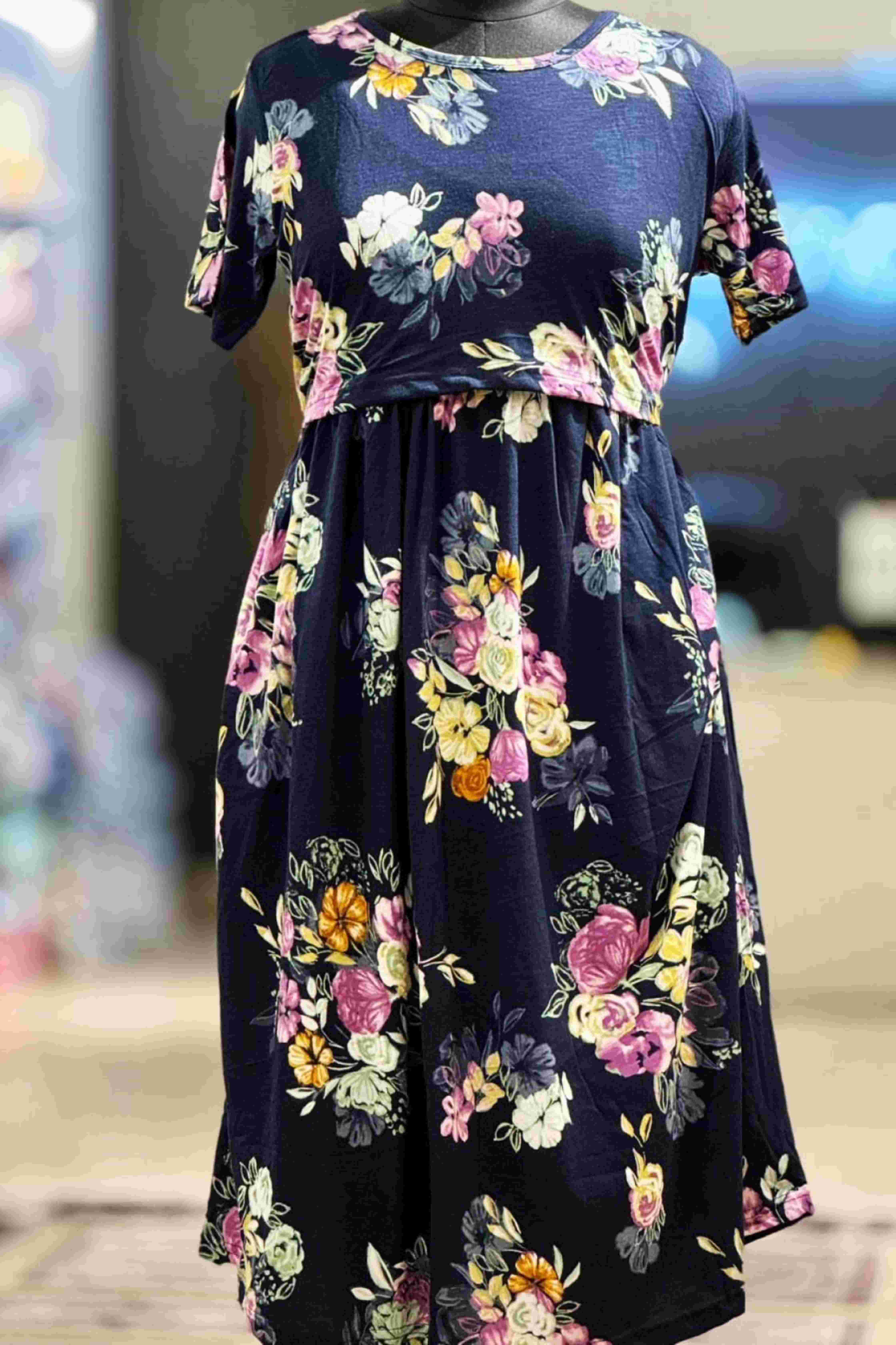 Navy Blossom Zipless Feeding Frock
