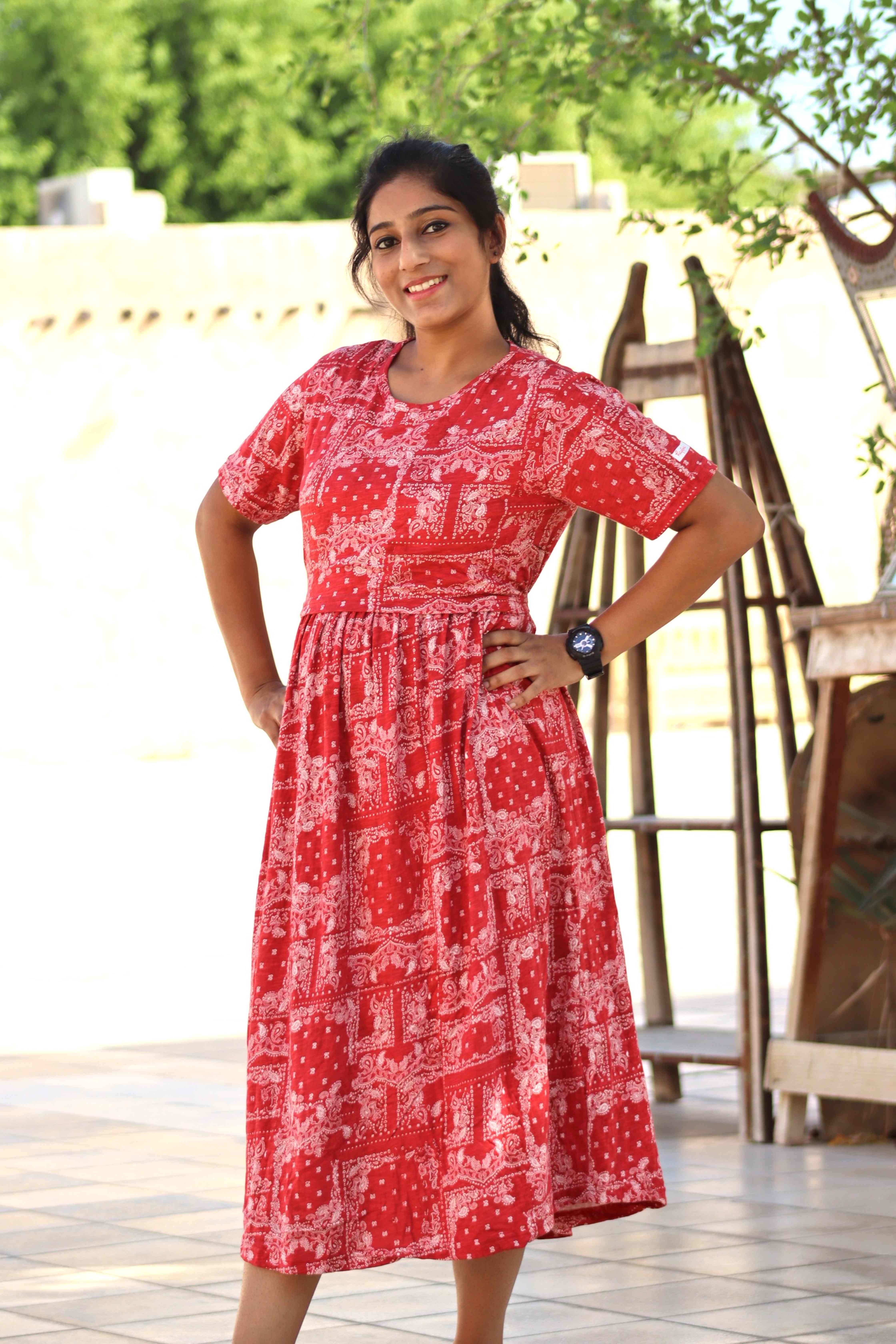 PEARSLEY RED ZIPLESS FROCK