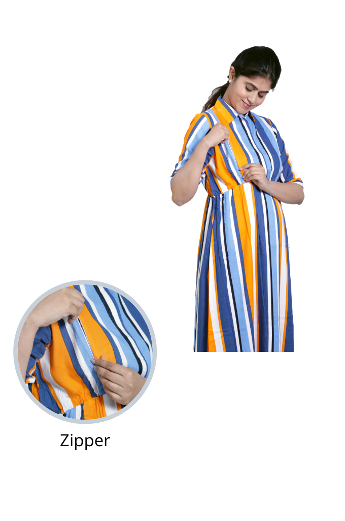 MULTI COLOR STRIPED COLLAR LONG TOP