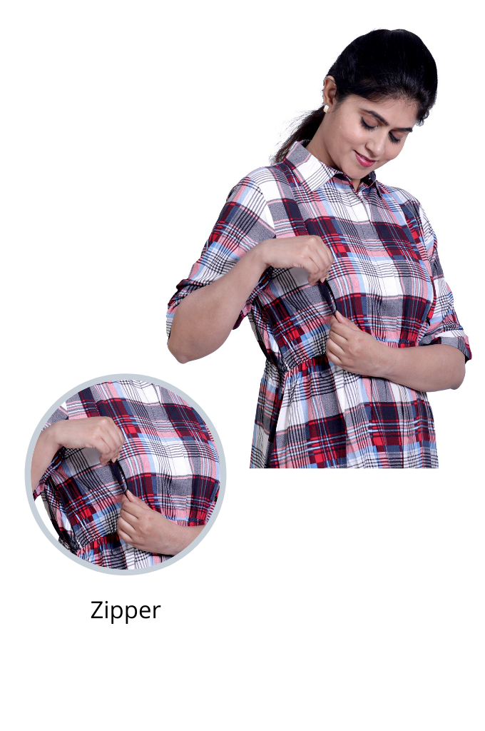 CHECKED COLLAR LONG TOP