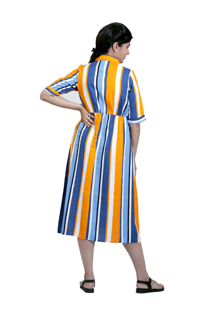 MULTI COLOR STRIPED COLLAR LONG TOP