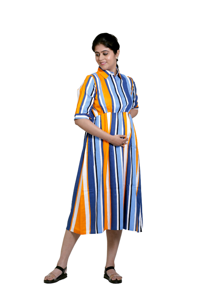 MULTI COLOR STRIPED COLLAR LONG TOP
