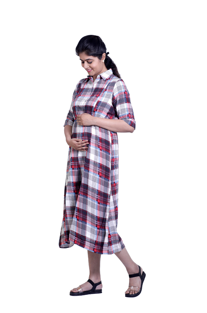 CHECKED COLLAR LONG TOP