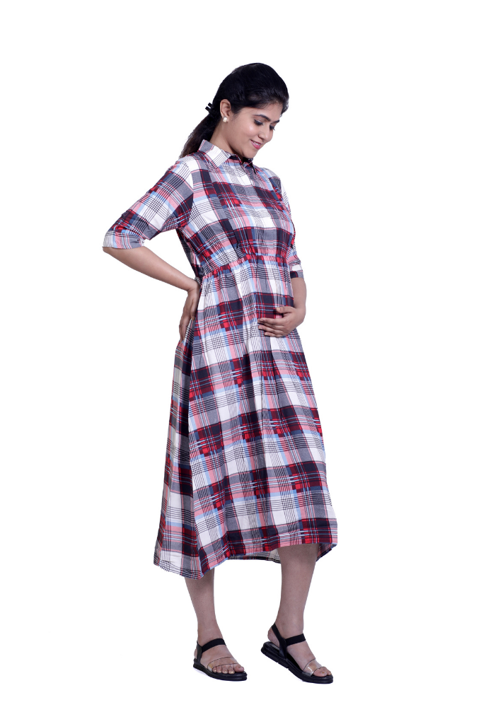 CHECKED COLLAR LONG TOP