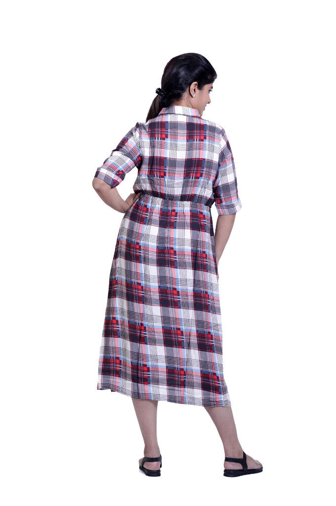 CHECKED COLLAR LONG TOP