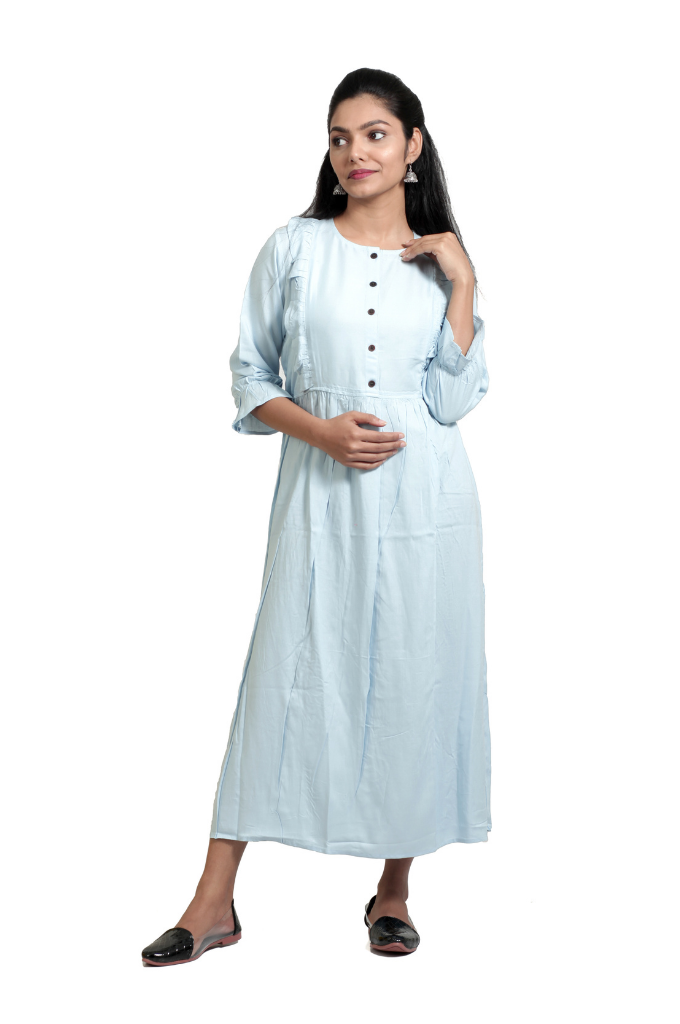 FRONT OPEN LIGHT BLUE RAYON LONG TOP