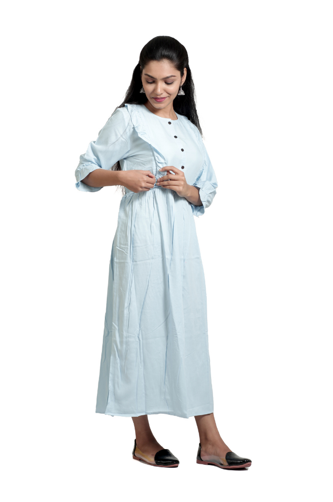 FRONT OPEN LIGHT BLUE RAYON LONG TOP