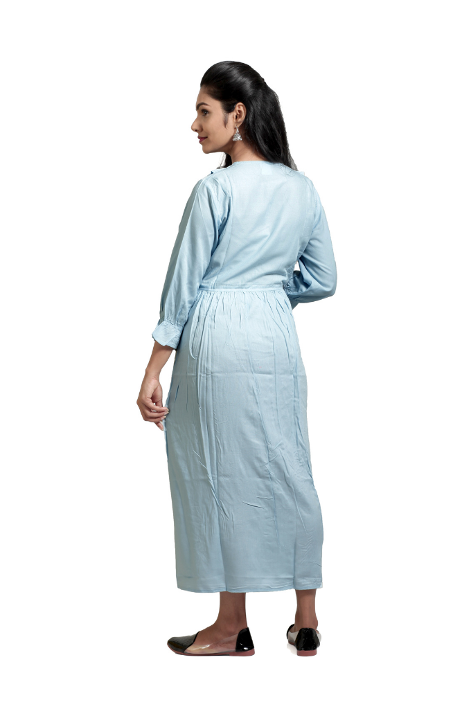 FRONT OPEN LIGHT BLUE RAYON LONG TOP