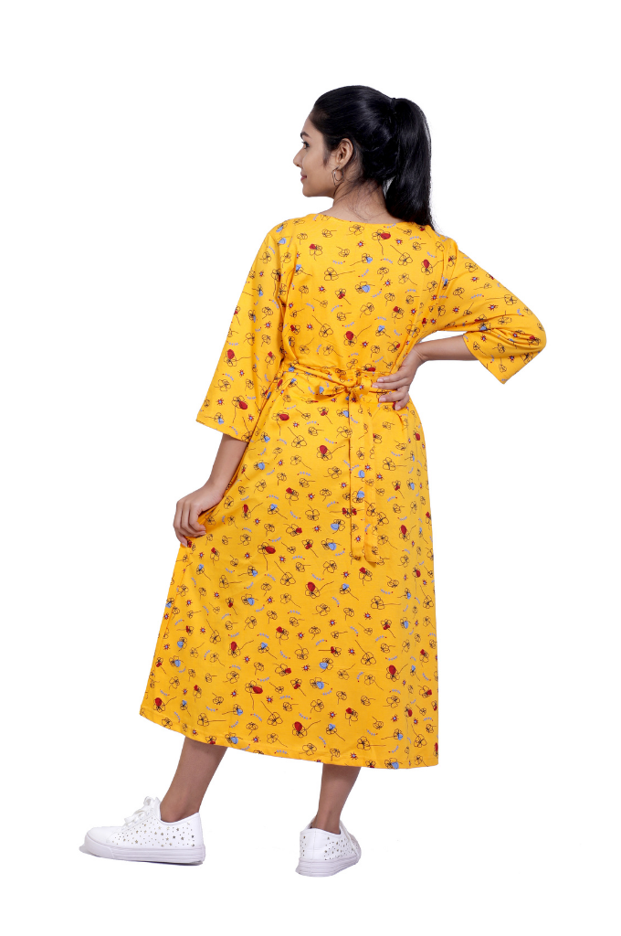 YELLOW PRINTED STRETCHABLE FEEDING FROCK