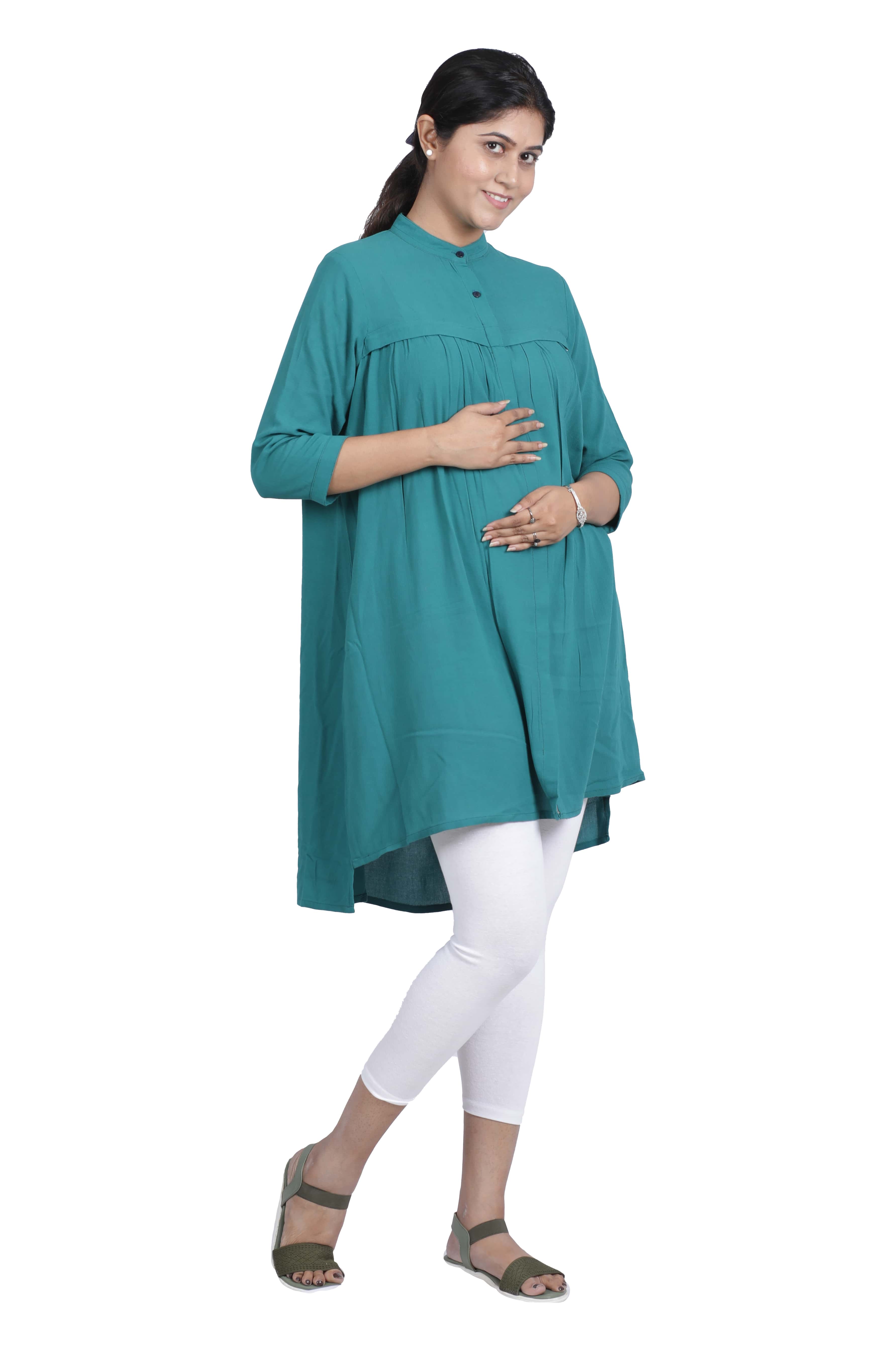 Sea Green Solid High Low Feeding Tunic